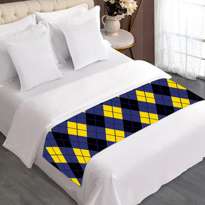 Blue Black And Yellow Argyle Print Bed Runner