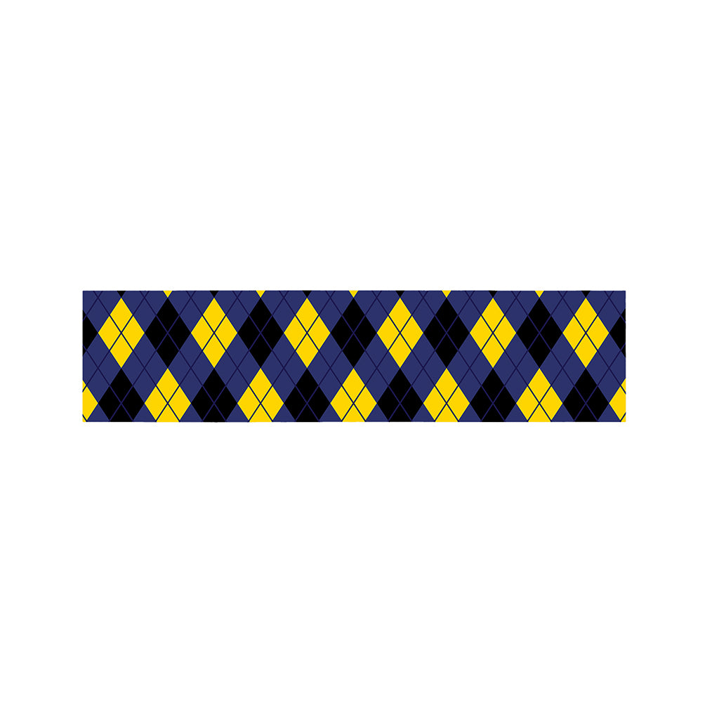 Blue Black And Yellow Argyle Print Bed Runner