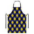 Blue Black And Yellow Argyle Print Bib Apron With Pocket