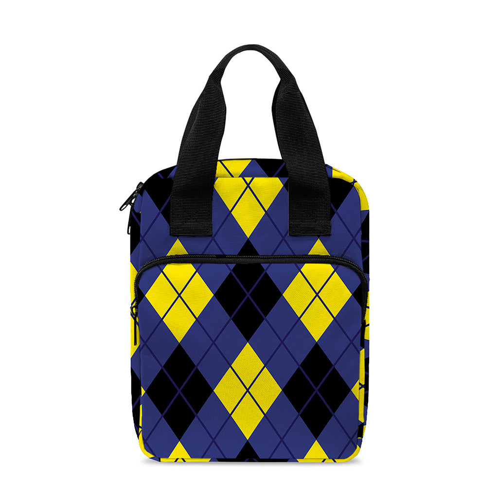 Blue Black And Yellow Argyle Print Bible Tote Bag