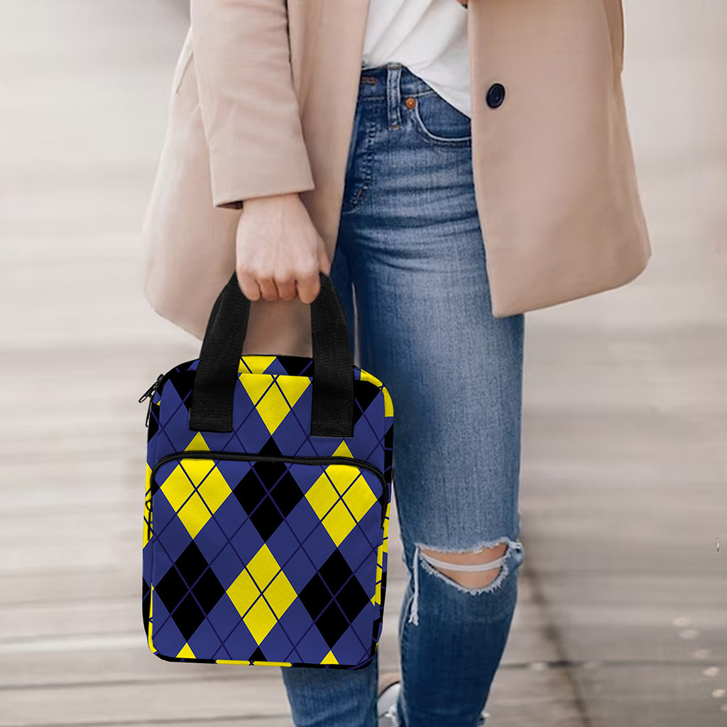 Blue Black And Yellow Argyle Print Bible Tote Bag