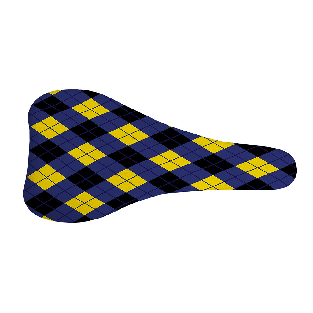 Blue Black And Yellow Argyle Print Bicycle Seat Cover