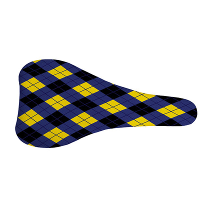 Blue Black And Yellow Argyle Print Bicycle Seat Cover