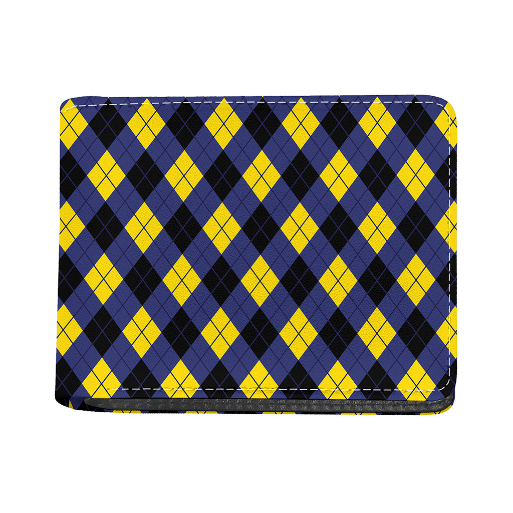 Blue Black And Yellow Argyle Print Bifold Wallet