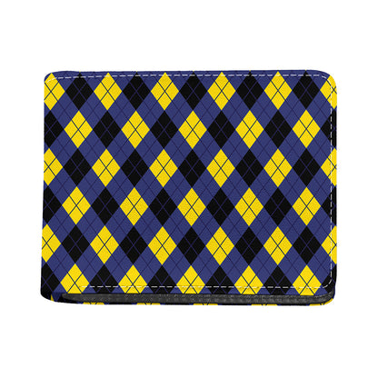Blue Black And Yellow Argyle Print Bifold Wallet
