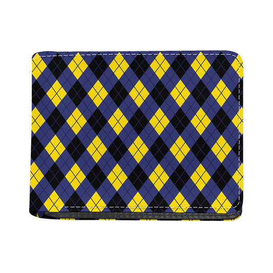 Blue Black And Yellow Argyle Print Bifold Wallet