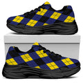 Blue Black And Yellow Argyle Print Black Chunky Shoes