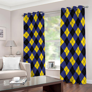 Blue Black And Yellow Argyle Print Blackout Grommet Curtains