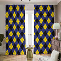 Blue Black And Yellow Argyle Print Dimout Pencil Pleat Curtains