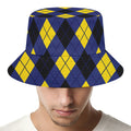 Blue Black And Yellow Argyle Print Bucket Hat