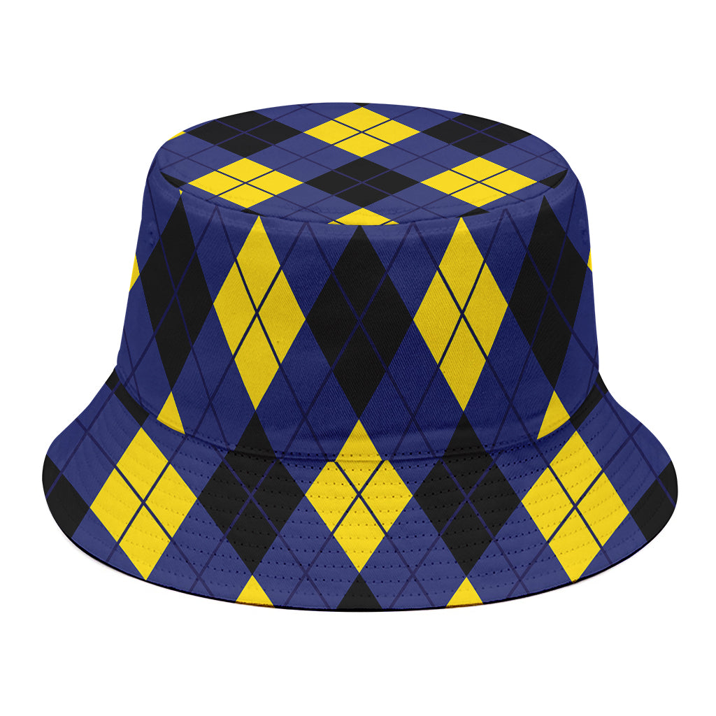 Blue Black And Yellow Argyle Print Bucket Hat