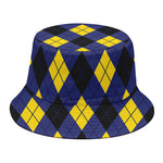 Blue Black And Yellow Argyle Print Bucket Hat
