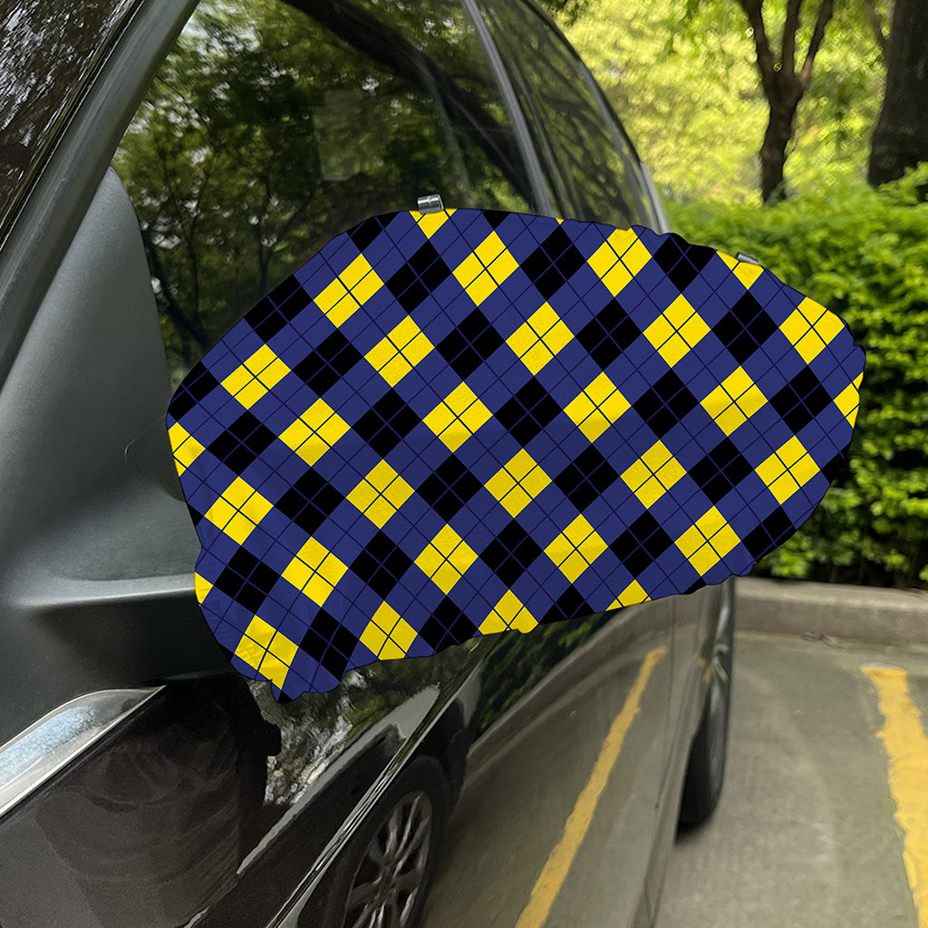 Blue Black And Yellow Argyle Print Car Side Mirror Covers