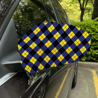 Blue Black And Yellow Argyle Print Car Side Mirror Covers