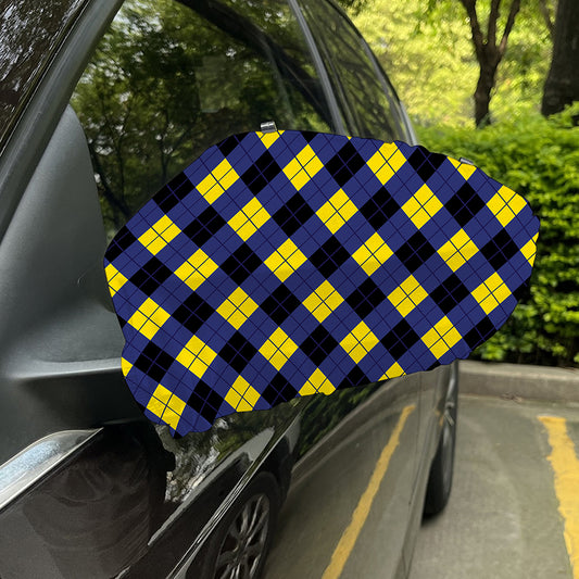 Blue Black And Yellow Argyle Print Car Side Mirror Covers