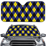 Blue Black And Yellow Argyle Print Car Windshield Sun Shade