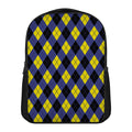 Blue Black And Yellow Argyle Print Casual Backpack