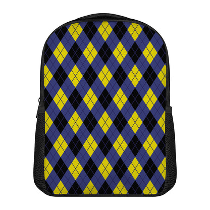 Blue Black And Yellow Argyle Print Casual Backpack