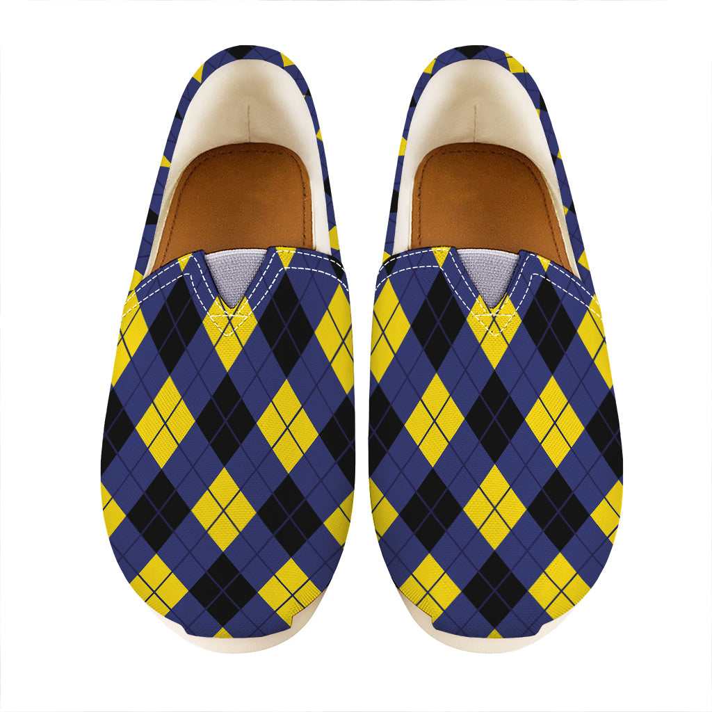 Blue Black And Yellow Argyle Print Casual Shoes