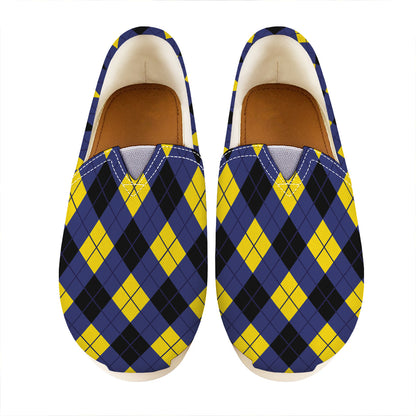 Blue Black And Yellow Argyle Print Casual Shoes