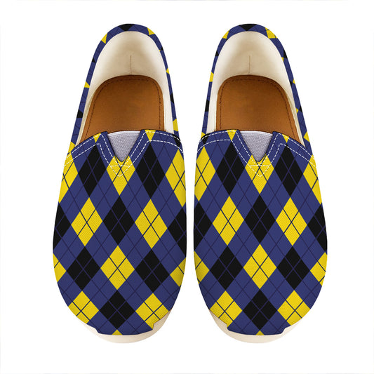 Blue Black And Yellow Argyle Print Casual Shoes