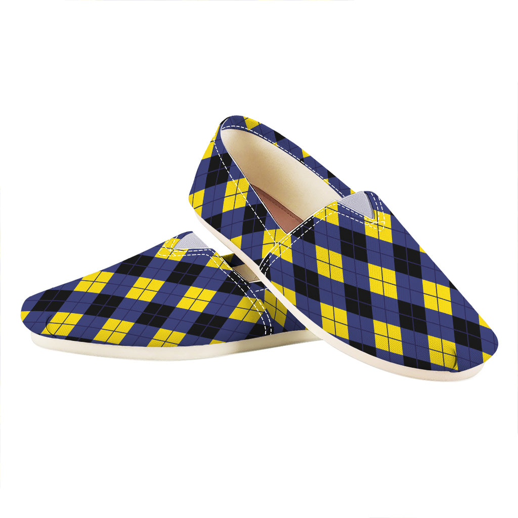 Blue Black And Yellow Argyle Print Casual Shoes