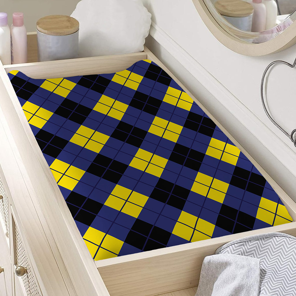 Blue Black And Yellow Argyle Print Changing Pad Cover
