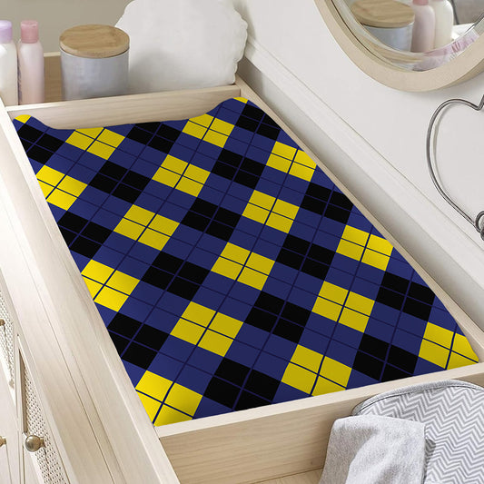 Blue Black And Yellow Argyle Print Changing Pad Cover