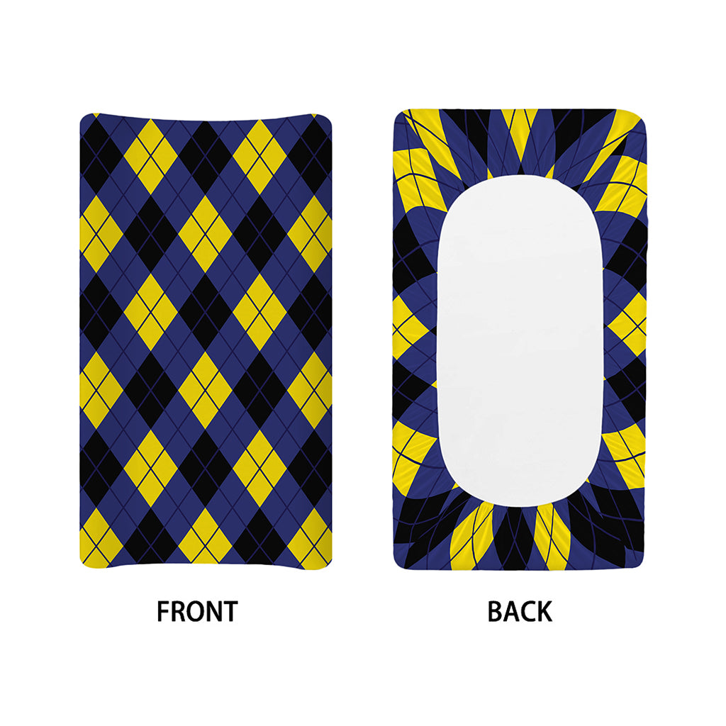 Blue Black And Yellow Argyle Print Changing Pad Cover