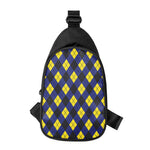 Blue Black And Yellow Argyle Print Chest Bag