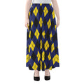 Blue Black And Yellow Argyle Print Chiffon Maxi Skirt