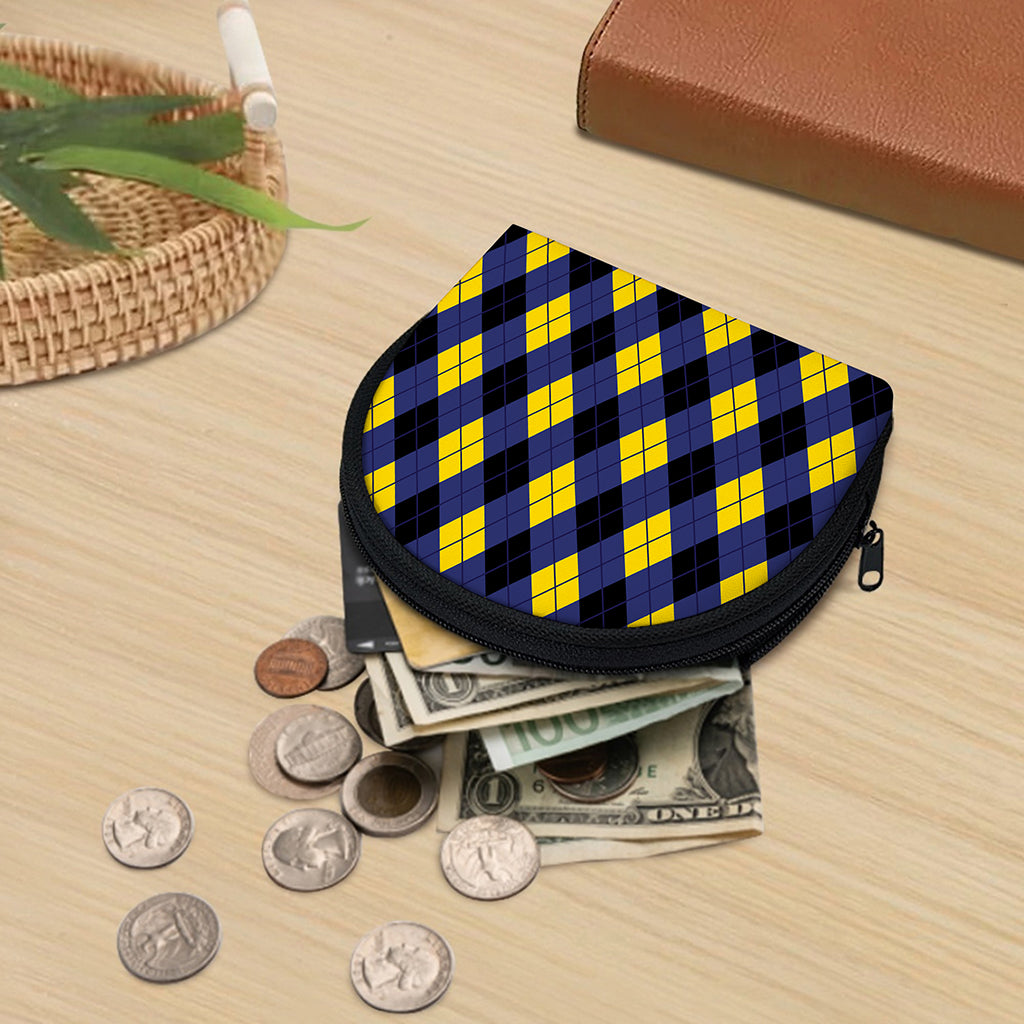 Blue Black And Yellow Argyle Print Coin Purse
