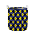 Blue Black And Yellow Argyle Print Collapsible Laundry Basket