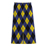 Blue Black And Yellow Argyle Print Cotton Front Slit Maxi Skirt