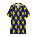 Blue Black And Yellow Argyle Print Cotton Hawaiian Shirt