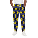 Blue Black And Yellow Argyle Print Cotton Pants