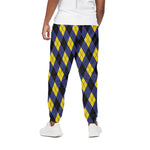 Blue Black And Yellow Argyle Print Cotton Pants