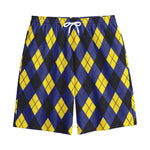Blue Black And Yellow Argyle Print Cotton Shorts