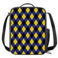 Blue Black And Yellow Argyle Print Crossbody Lunch Bag