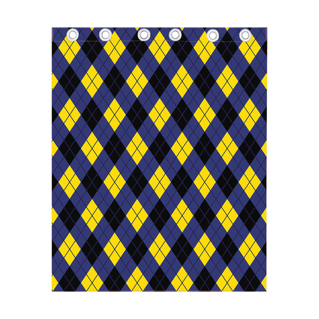 Blue Black And Yellow Argyle Print Curtain