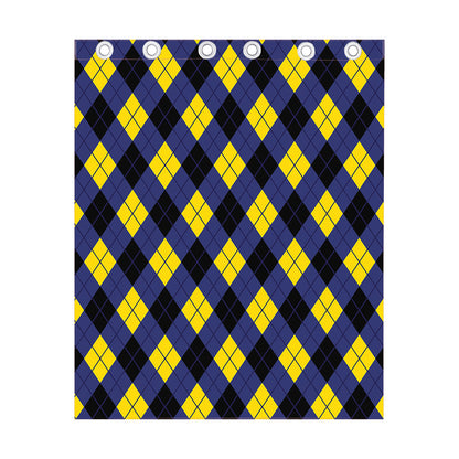 Blue Black And Yellow Argyle Print Curtain