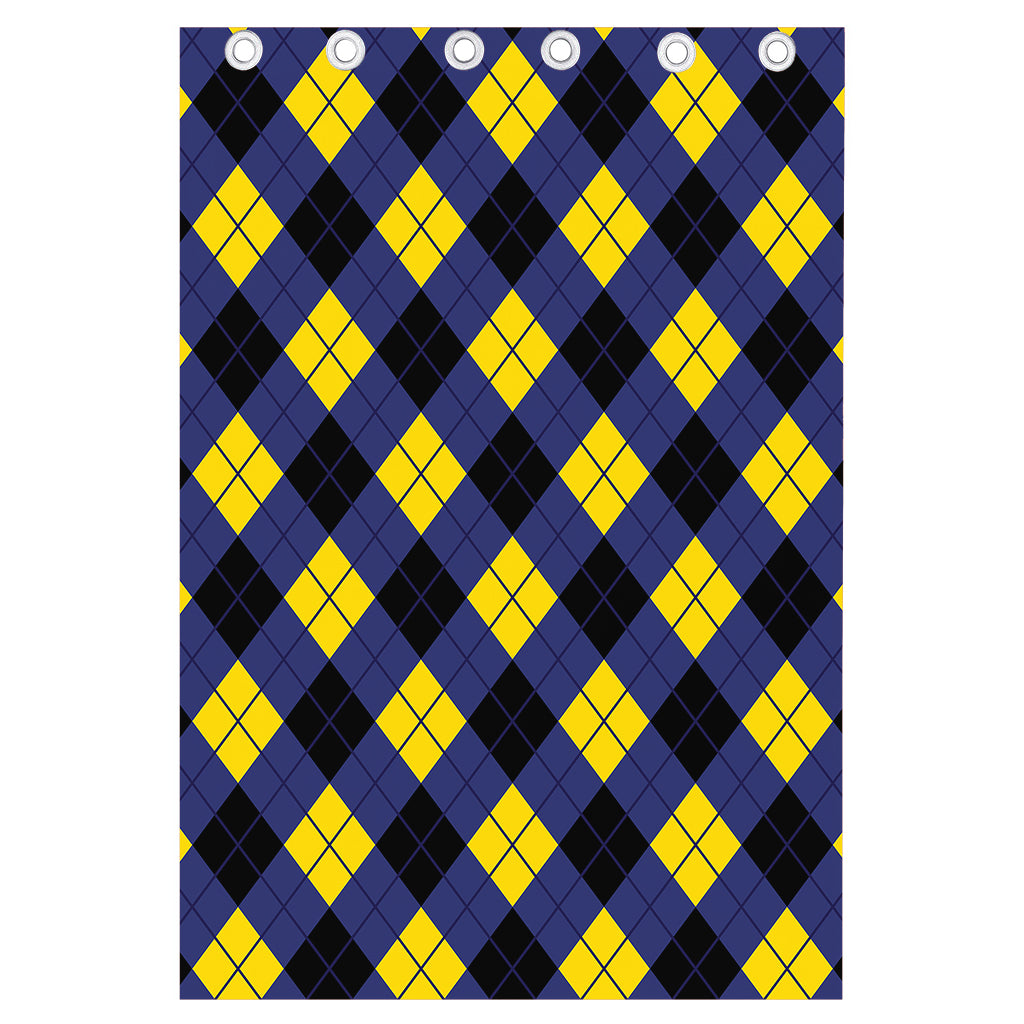 Blue Black And Yellow Argyle Print Curtain