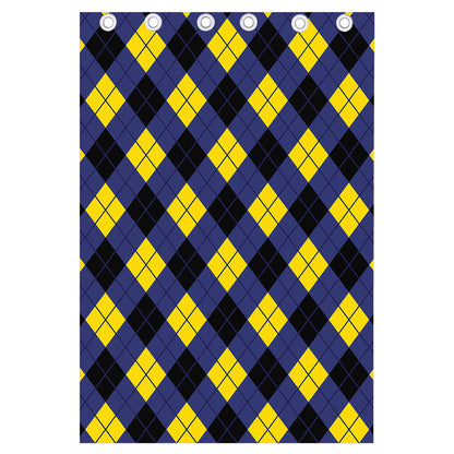 Blue Black And Yellow Argyle Print Curtain