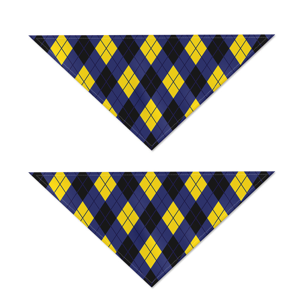 Blue Black And Yellow Argyle Print Dog Bandana