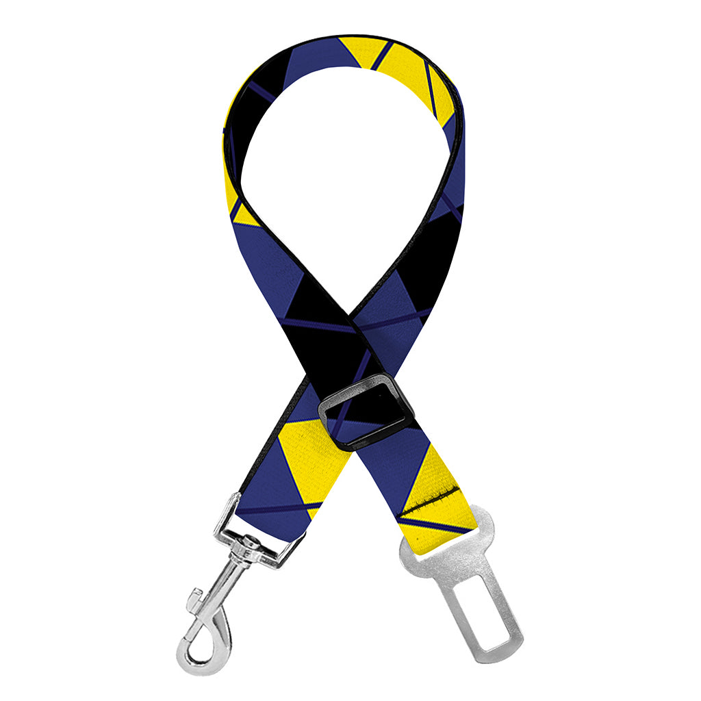 Blue Black And Yellow Argyle Print Dog Seat Belt