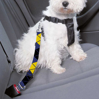 Blue Black And Yellow Argyle Print Dog Seat Belt