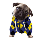 Blue Black And Yellow Argyle Print Dog Zip Up Hoodie