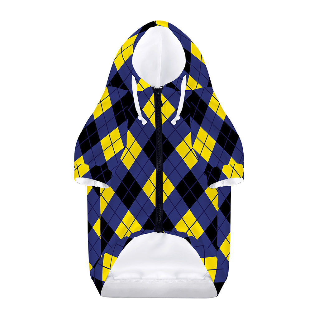 Blue Black And Yellow Argyle Print Dog Zip Up Hoodie