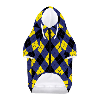 Blue Black And Yellow Argyle Print Dog Zip Up Hoodie