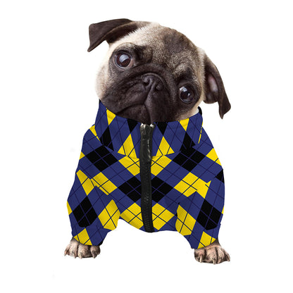 Blue Black And Yellow Argyle Print Dog Zip Up Jacket